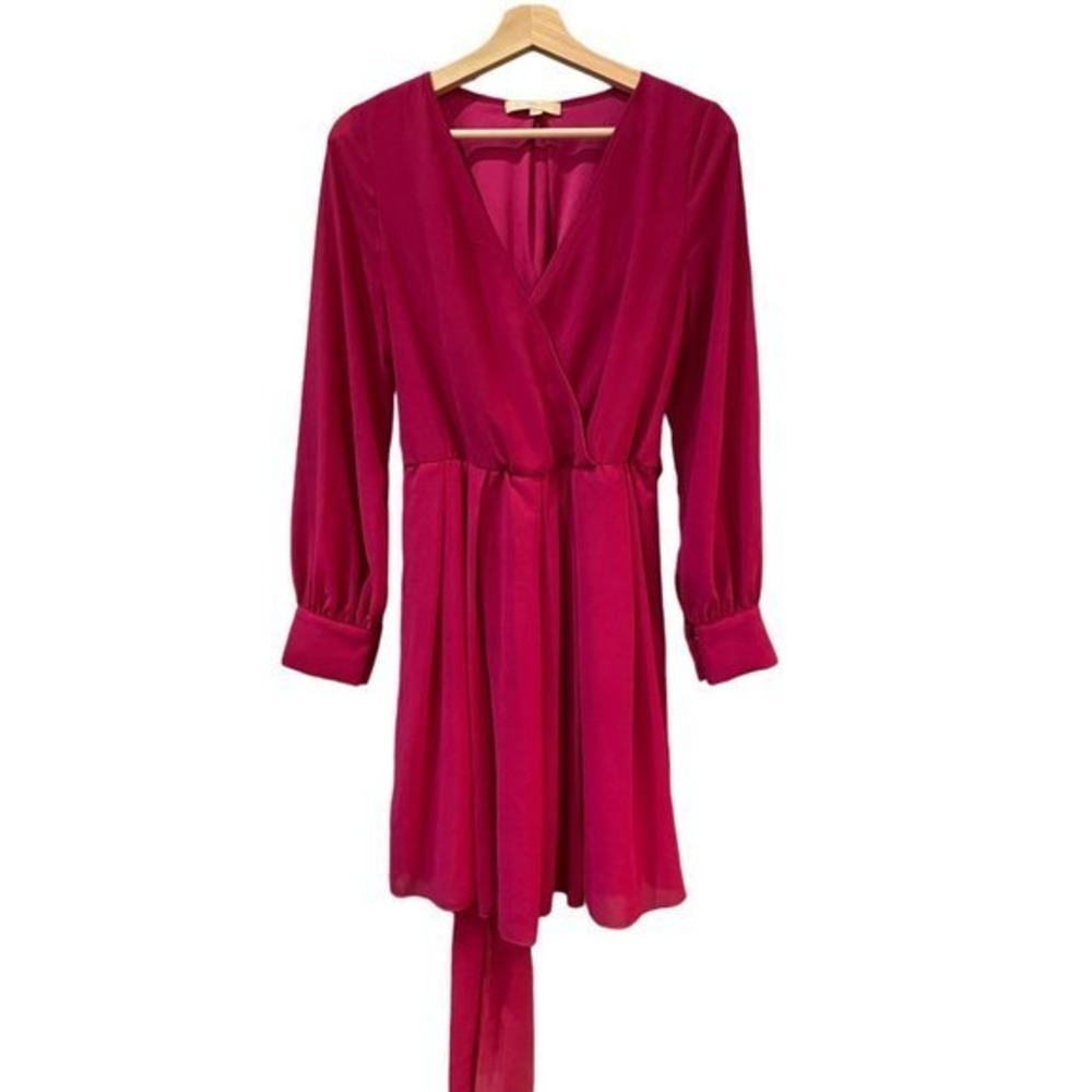 Ricarica Magenta Pink Long Sleeve Wrap Mini Dress V-Neck Tie Waist Barbiecore L